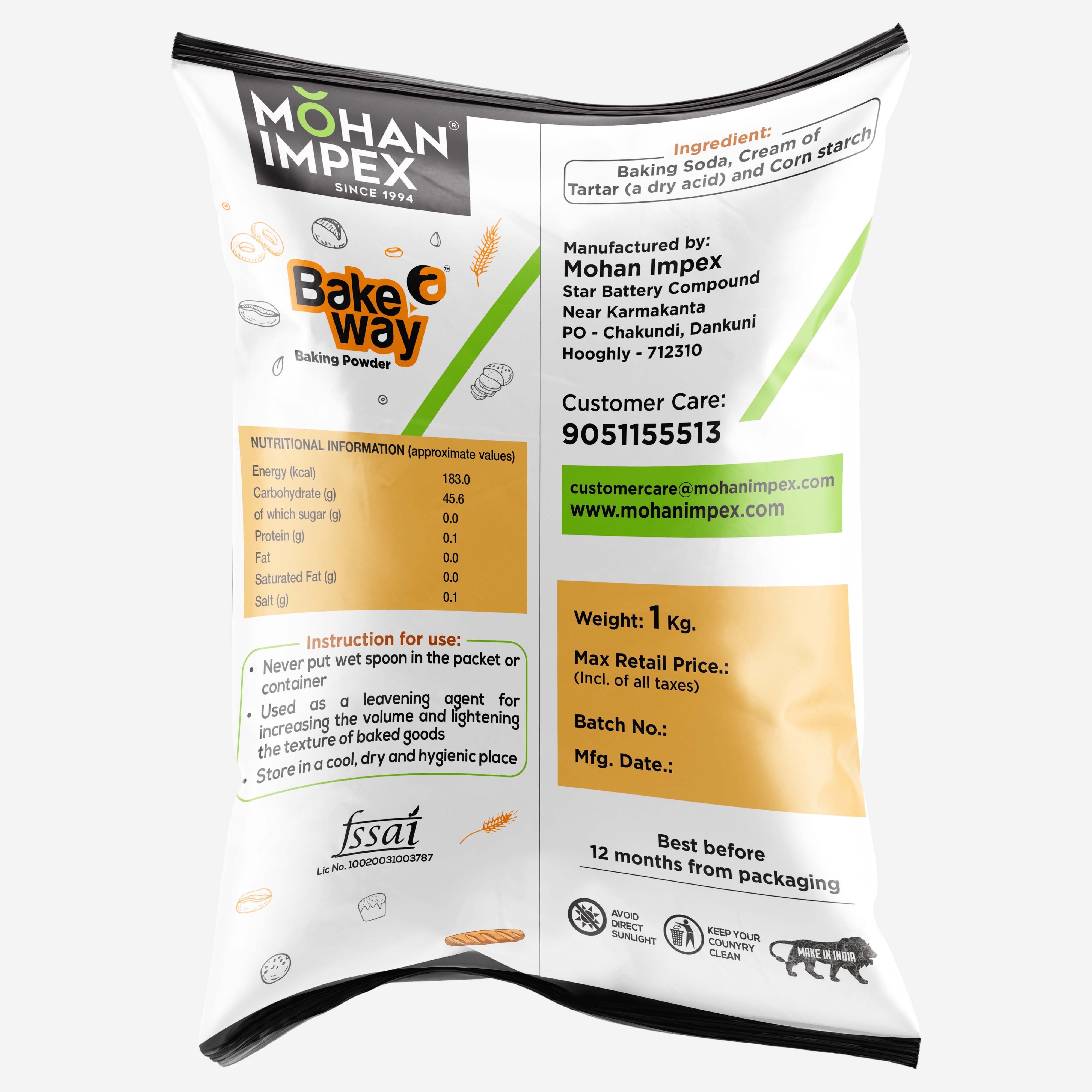 MOHAN IMPEX Baking Powder, 1 Kg (Pack of 1) | Baking Powder for Baking Cake, Breads, Pizza, Muffins, Dhokla, Idlis, Naans