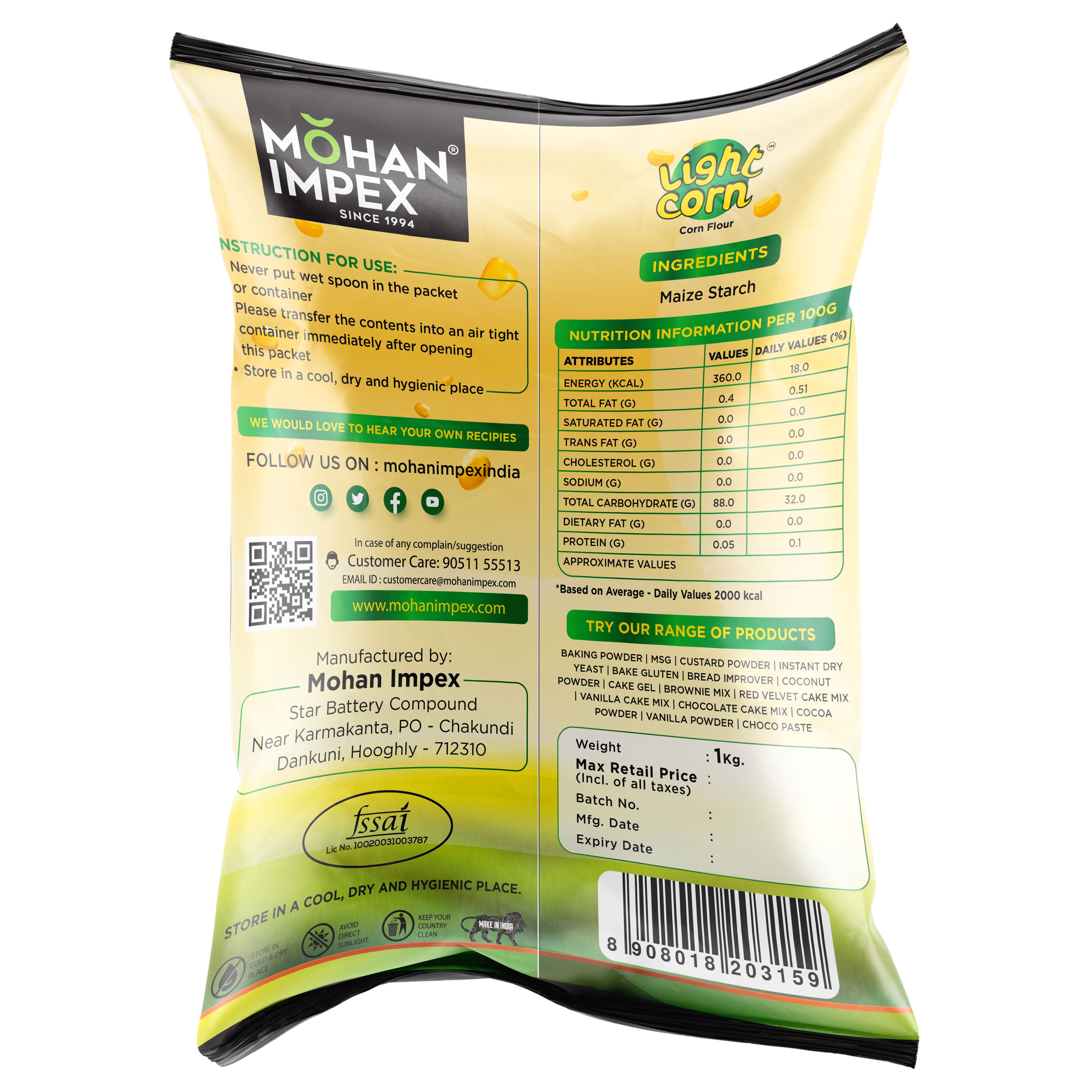 Mohan Impex 1 kg Corn Flour Powder, Corn Starch Powder, (Makka Aata) for Frying, Baking and Cooking
