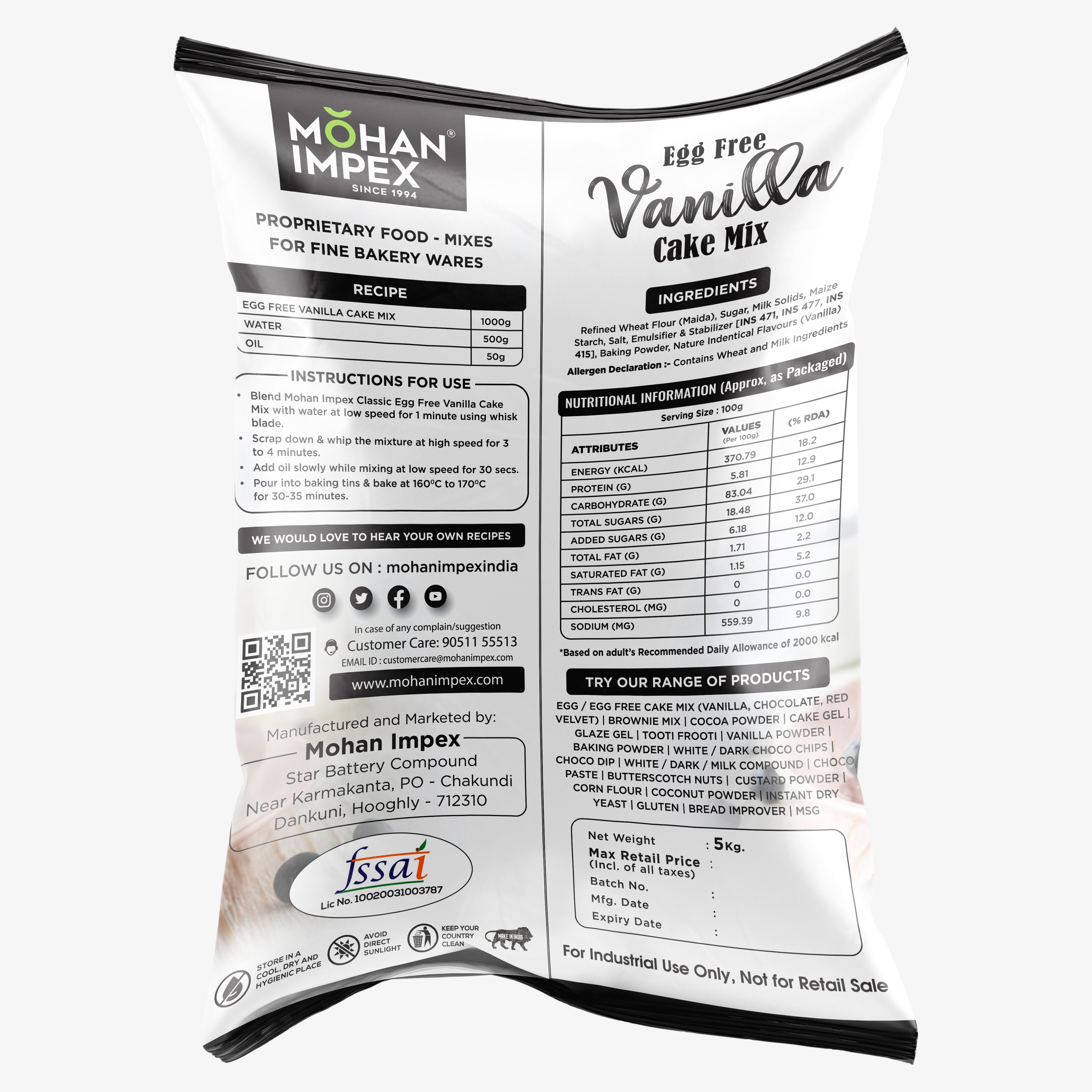 Mohan Impex Eggfree Vanilla Cake Mix 5 Kg